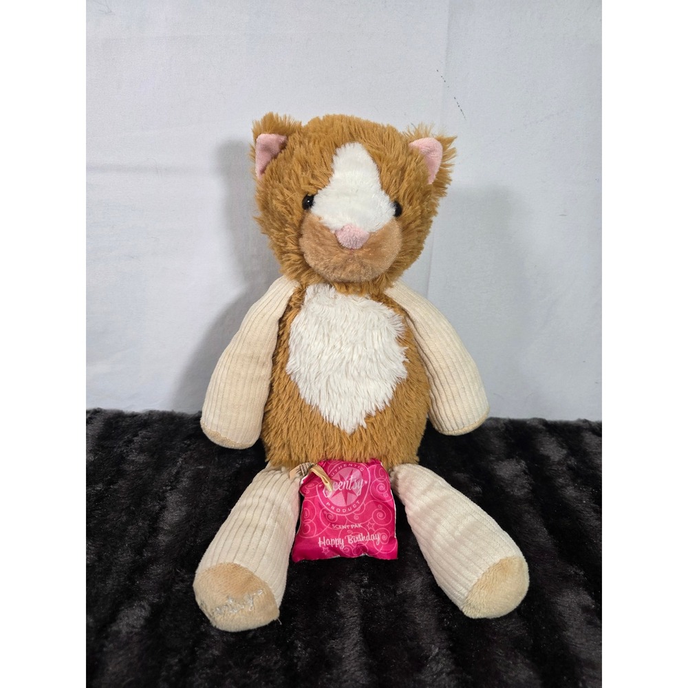 Scentsy Buddy Orange White Cat Plush Stuffed Animal with Birthday Scent Pak